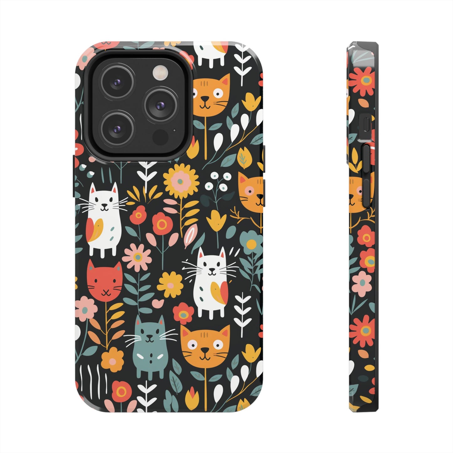 Whimsical Feline Garden iPhone and Samsung Tough Phone Cases,