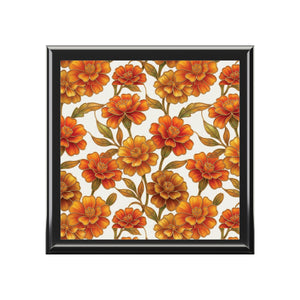 Stained Glass Marigold Floral Jewelry Box —  Keepsake Box