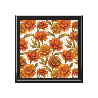 Stained Glass Marigold Floral Jewelry Box —  Keepsake Box