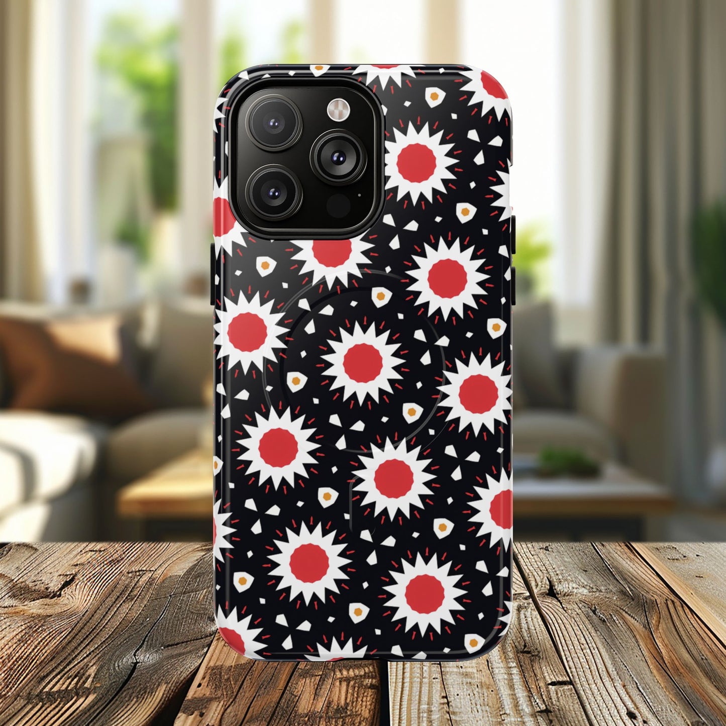 Crimson Spark Radiance Bold Floral Magnetic iPhone Cases, Stylish Tough Cases, Unique iPhone Accessories, Perfect Gift for Her, Trendy Tech Gear.
