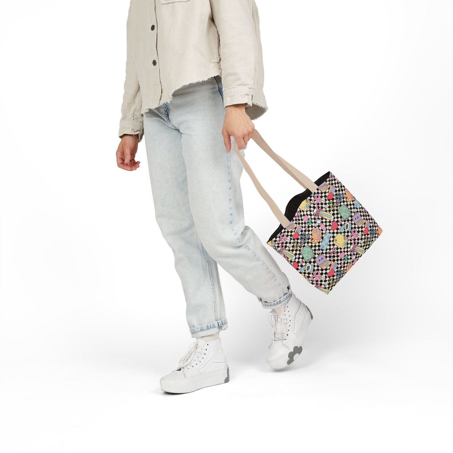 Personalized Black Doodle Daydream Composition Book Inspired Canvas Tote Bag with Colorful Straps, Cute School Bag, Eco-Friendly Tote, Back to School Shopping Bag, Teacher Gift Idea