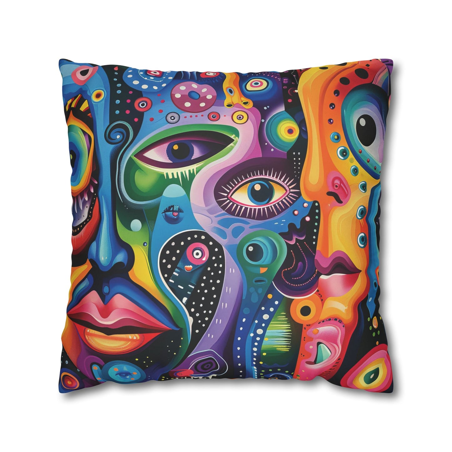 Psychedelic Visions Vibrant Abstract Art Pillowcase - Colorful Decorative Faux Suede Cushion Cover