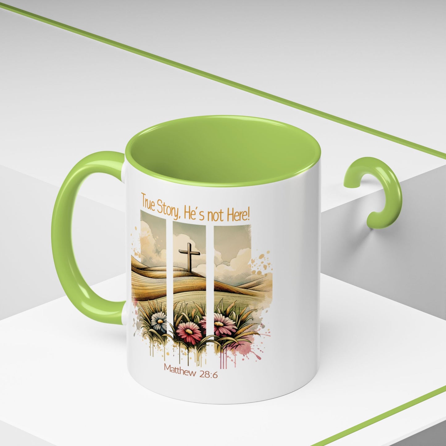 Inspirational Accent Coffee Mug - 'True Story, He’s Not Here!' - Perfect for Faith Lovers & Gift Ideas