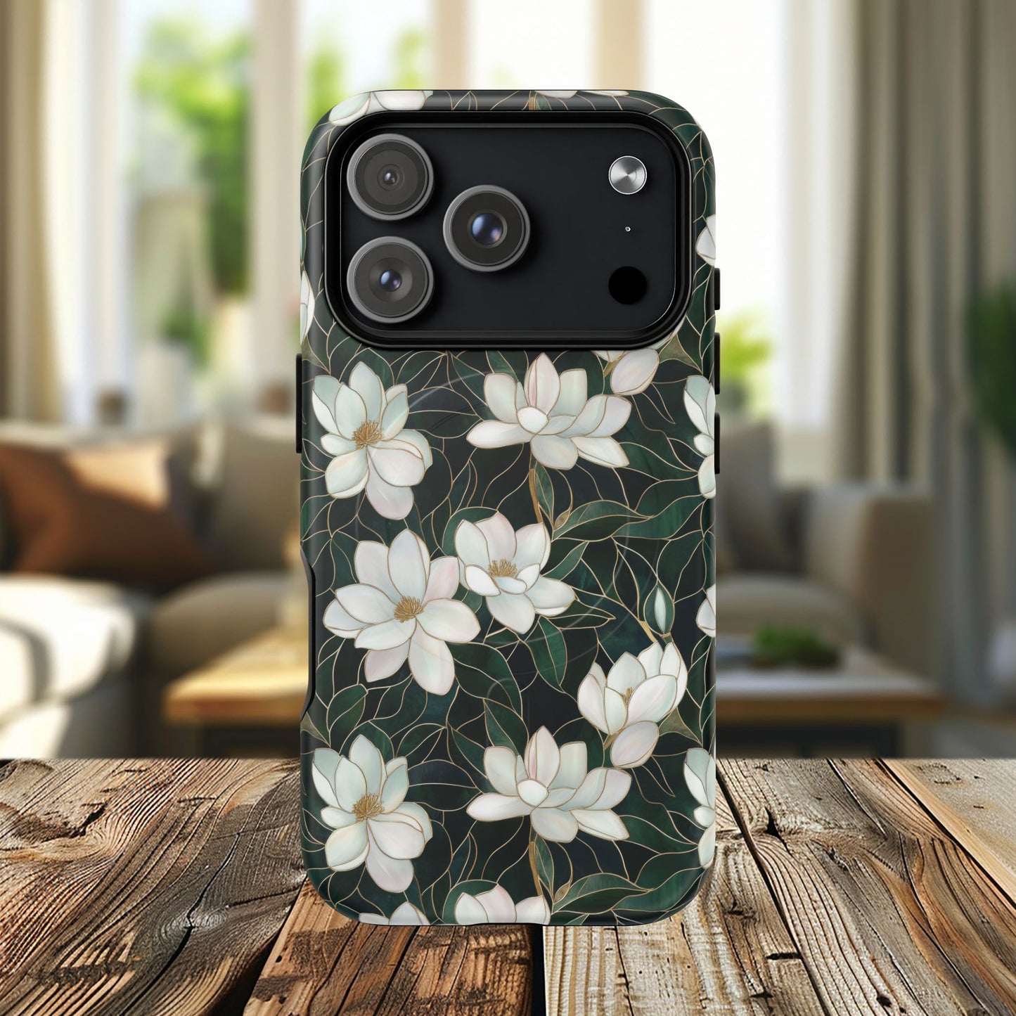 Midnight Magnolia Tough iPhone Magnetic Case, Stylish Stained Glass iPhone Protection, Nature Lover Gift, Spring Vibes