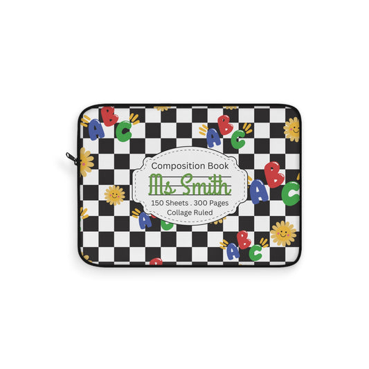 Personalized Schoolyard Chic Laptop Sleeve with Composition Book Inspired Design, Educational Gift for Teachers, Classroom Organization, Back to School, Unique Teacher Accessory