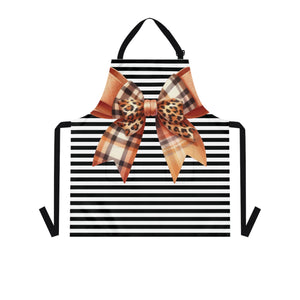 Striped Brown Bow Grilling Apron with Tie Straps (AOP).