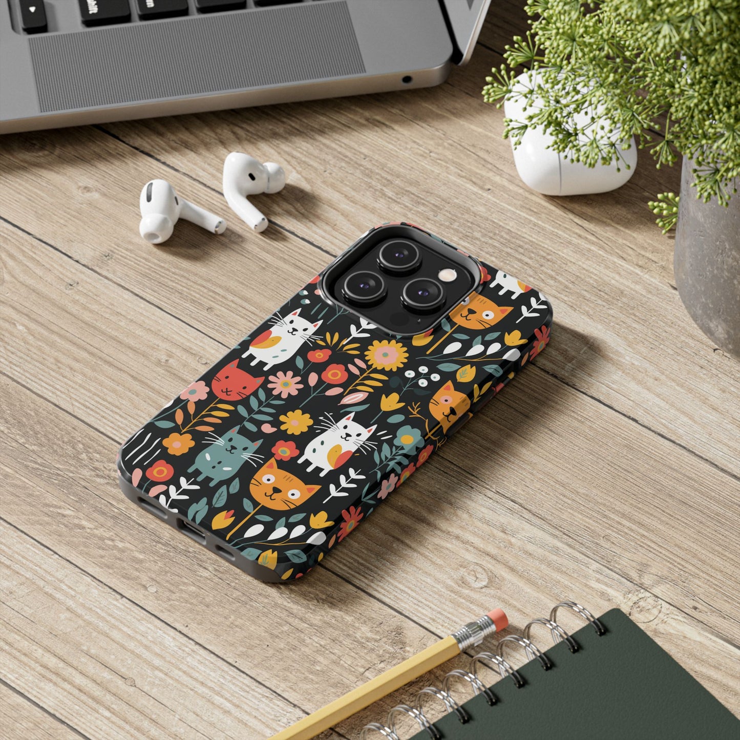 Whimsical Feline Garden iPhone and Samsung Tough Phone Cases