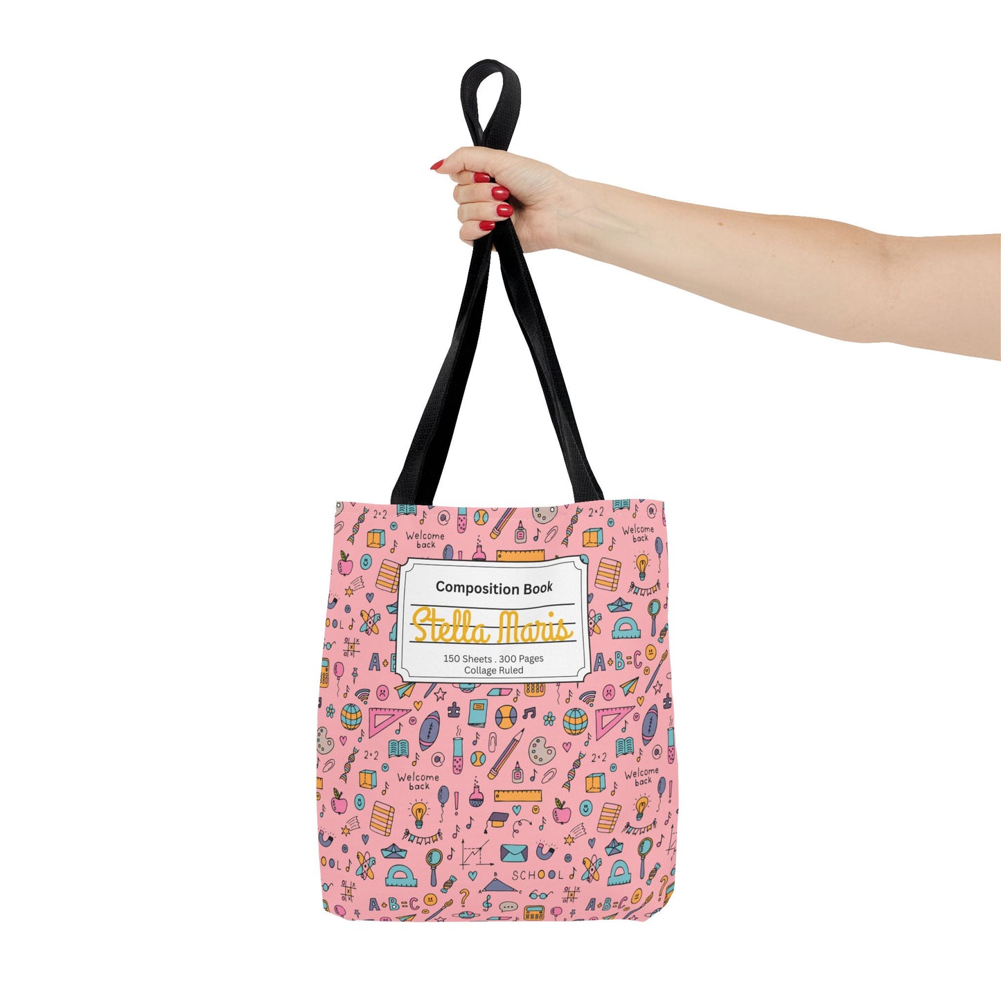 Personalized Pink Chalkboard Chic Composition Book Inspired Tote Bag, Back to School Tote, Teacher Gift, Kids Bag, Custom Name Bag, Educational Accessories, Back to School Tote Bag.