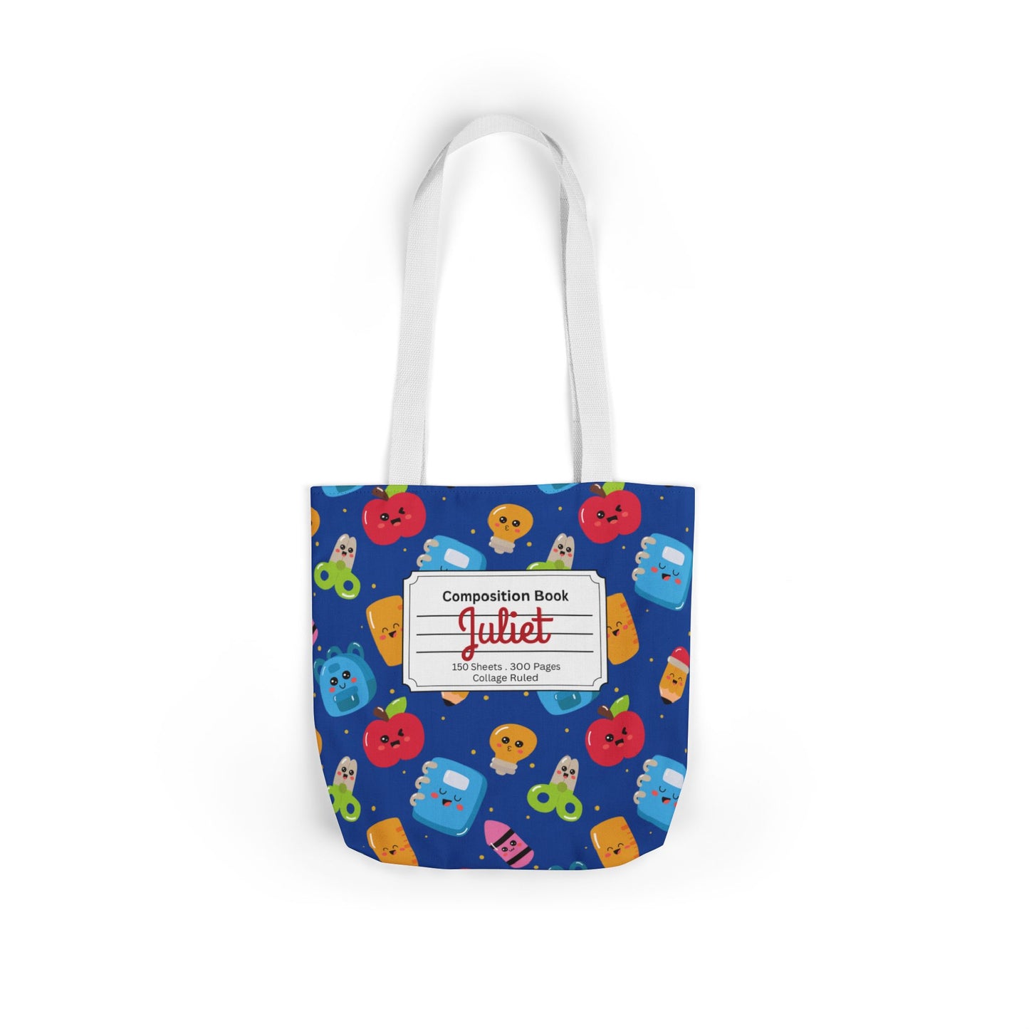 Personalized Blue Kawaii Composition Book Inspired Canvas Tote Bag with Colorful Straps, Cute School Bag, Eco-Friendly Tote, Back to School Shopping Bag, Teacher Gift Idea