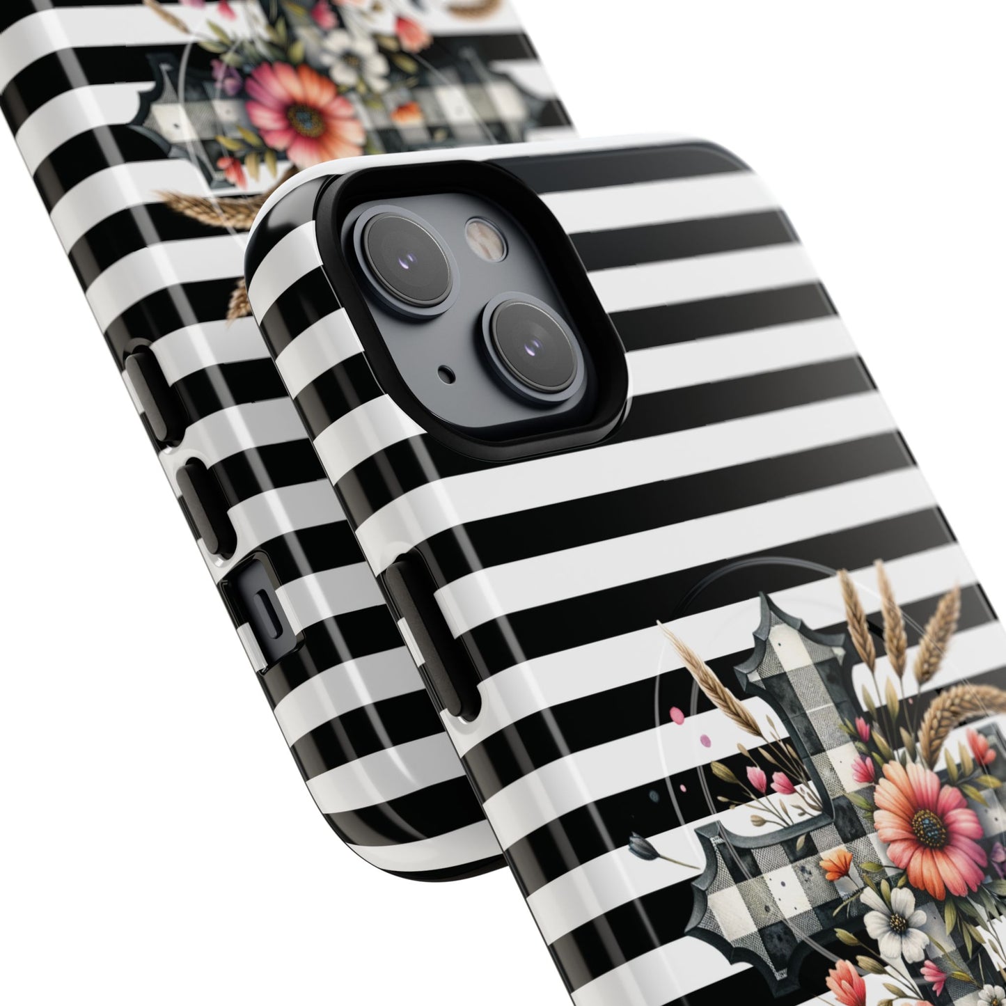 Grace in Bloom Tough Magnetic iPhone Case with Floral Cross Design, Boho iPhone Cover, Striped iPhone Case, Unique Religious Gift, Trendy Cell iPhone Accessory.
