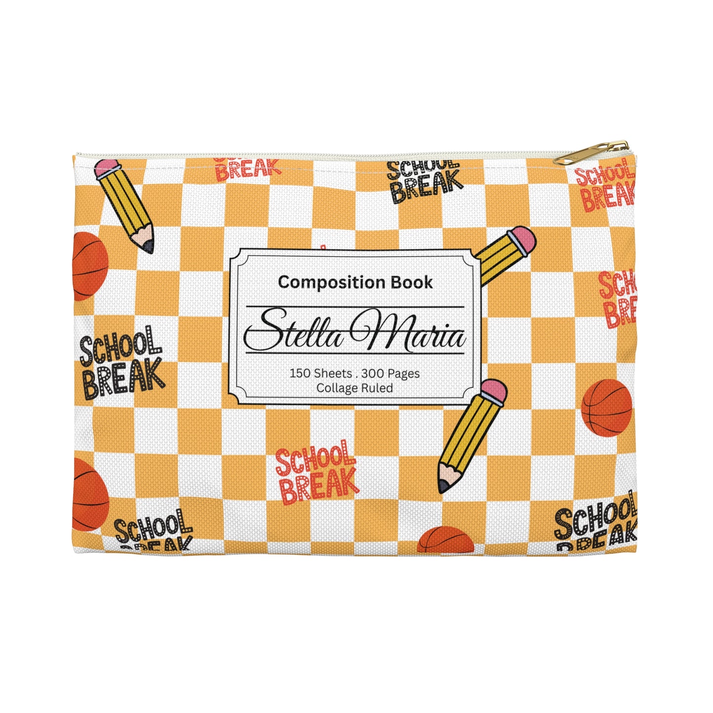 Personalized Orange Schoolyard Chic Composition Book Inspired Accessory Pouch, Kids School Supplies, Classroom Organizer, Teacher Gift, Fun Stationery Case, Back to School