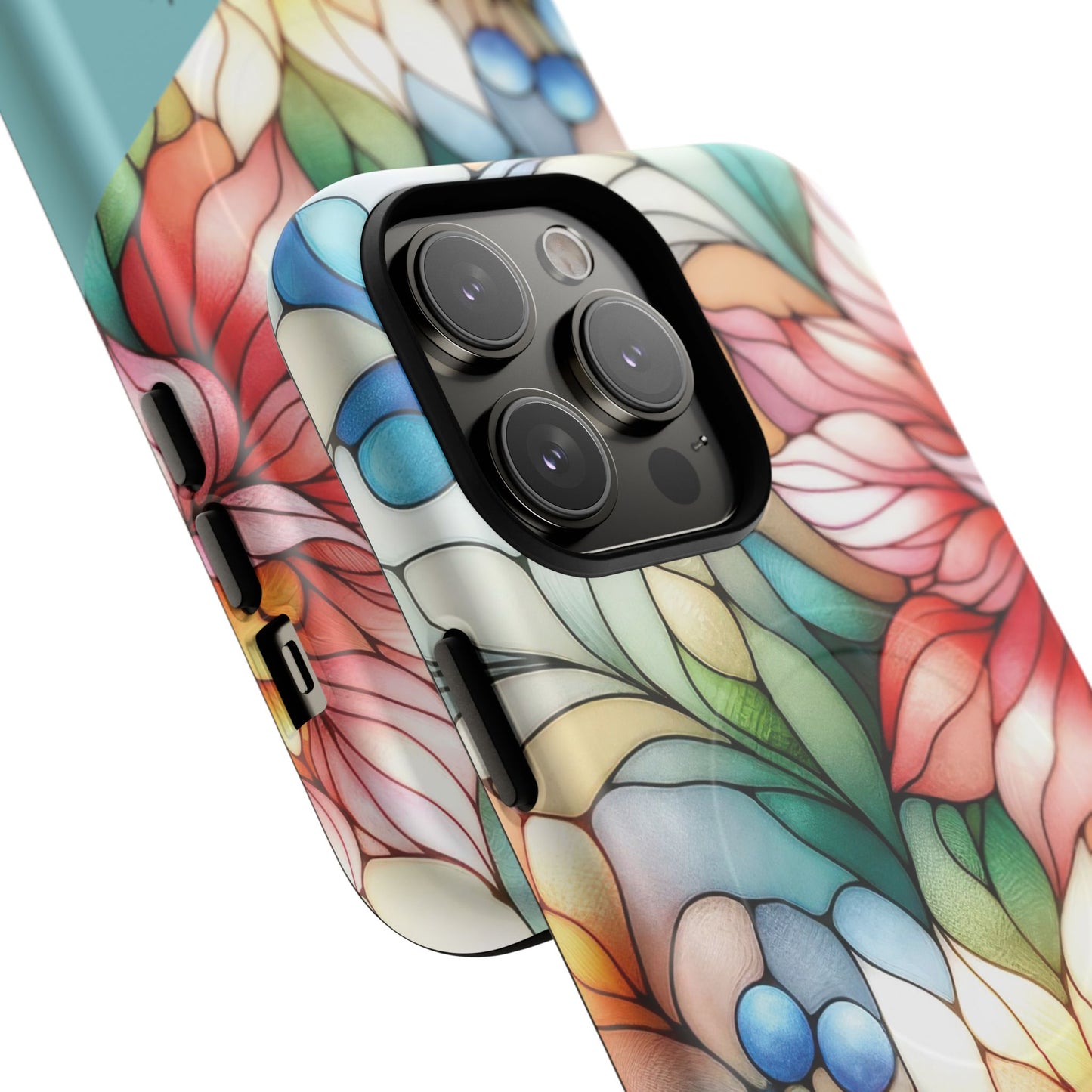 Personalized Radiant Gardenlight Stained Glass Tough MagSafe Magnetic Case, Vibrant Flower Cover, Durable Protective Case, Unique Gift for Her, Spring Elegance, iPhone® 13, 14, 15, 16, 17, Pro, Pro Max, Plus Cases.