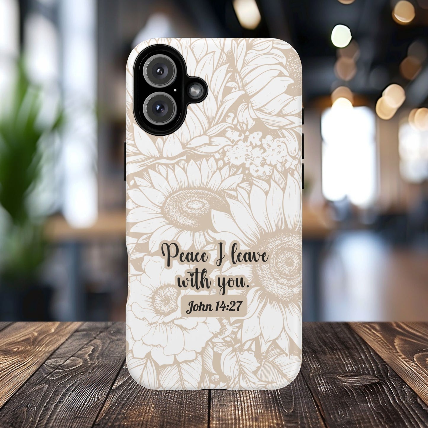 Peace I Leave with You John 14:27,Tough iPhone Magnetic MagSafe® Case Scripture, Sunflower Bible Verse,  iPhone® 13,  14, iPhone 15, iPhone 16, 17, Pro, Pro Max, Plus Cases.