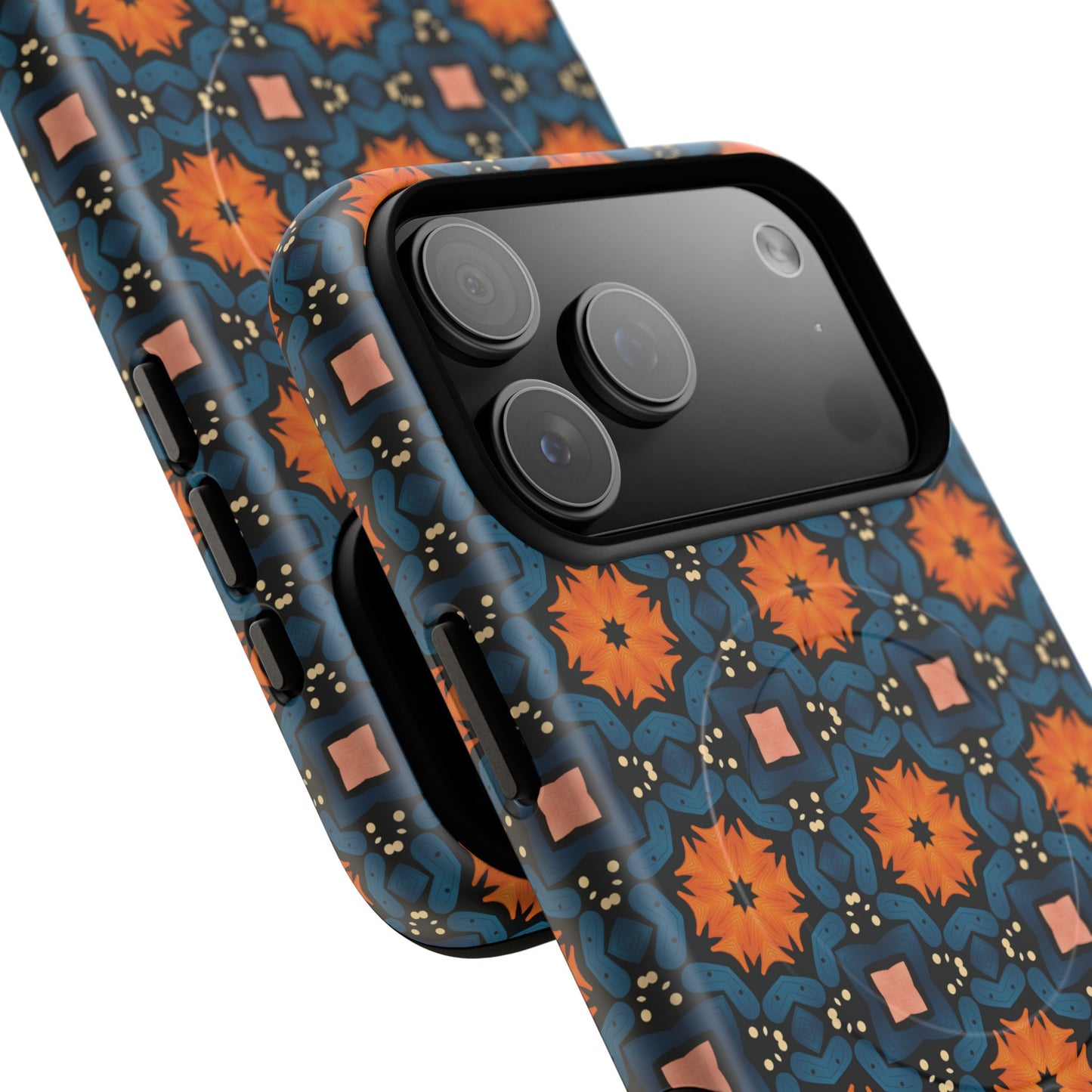 Saffron Tile Bloom Vibrant Floral Tough Magnetic iPhone Case, Durable iPhone Cover, Gift for Her, Floral Design, Unique iPhone Protection.