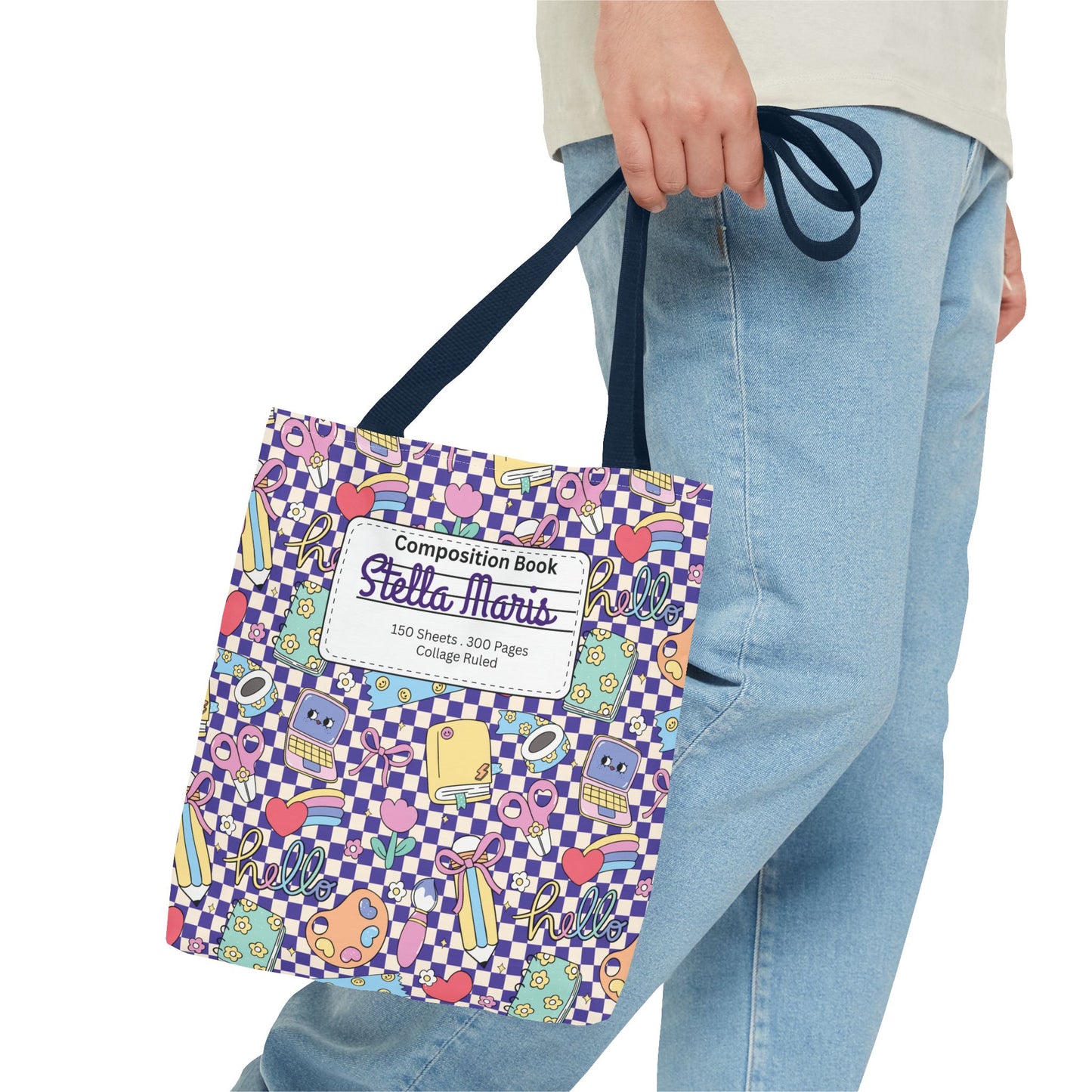 Personalized Purple Doodle Daydream Composition Book Inspired Tote Bag, Back to School Tote, Teacher Gift, Kids Bag, Custom Name Bag, Educational Accessories, Back to School Tote Bag.