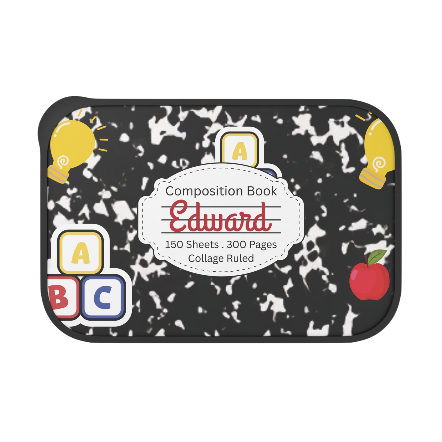 Personalized Black Composition Book Inspired Bento Box, Fun Lunch Container, School Lunch, Meal Prep, Kids' Utensils, Back to School, Child's Lunchbox