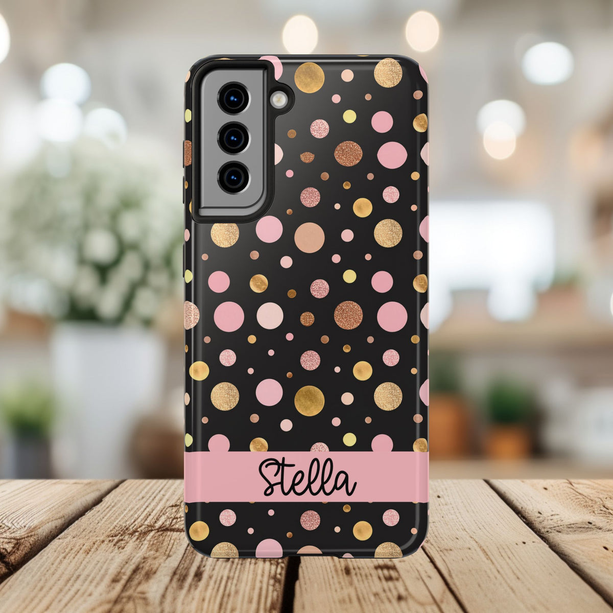 Personalized Gold & Pink Confetti Tough Phone Case — Glitter Dot Protective Phone Cover
