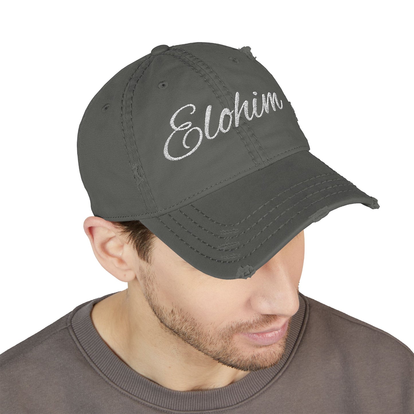'ELOHIM, GENESIS 1:1'  Distressed Dad Hat with Embroidered, Casual Cap for Fathers, Gifts for Dads, Religious Hat, Vintage Style