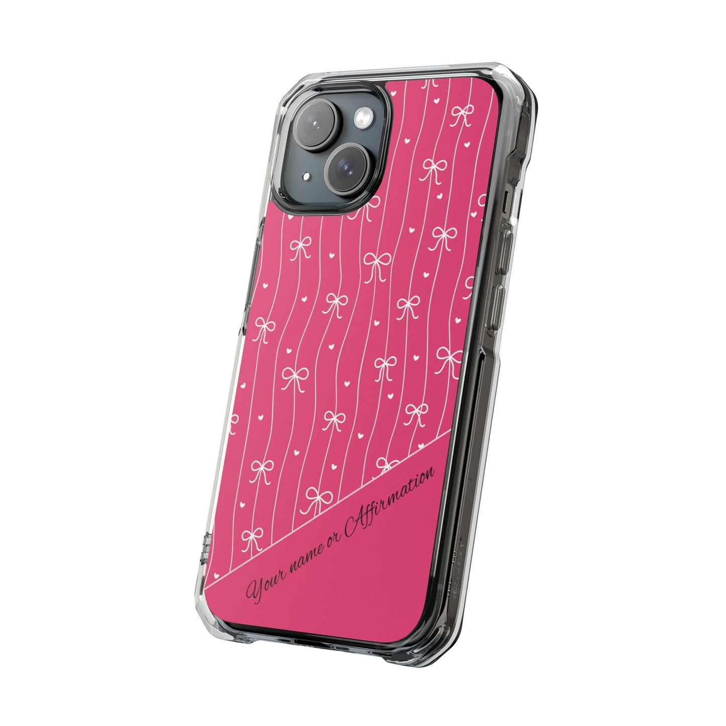 Personalized Pink Bow Coquette Tough Magnetic MagSafe® Clear iPhone Case  iPhone® 13, 14, iPhone 15, iPhone 16, iPhone 17, Pro, Pro Max, Plus Cases.