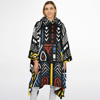 Geometric Harmony Flannel Blanket Poncho - AOP