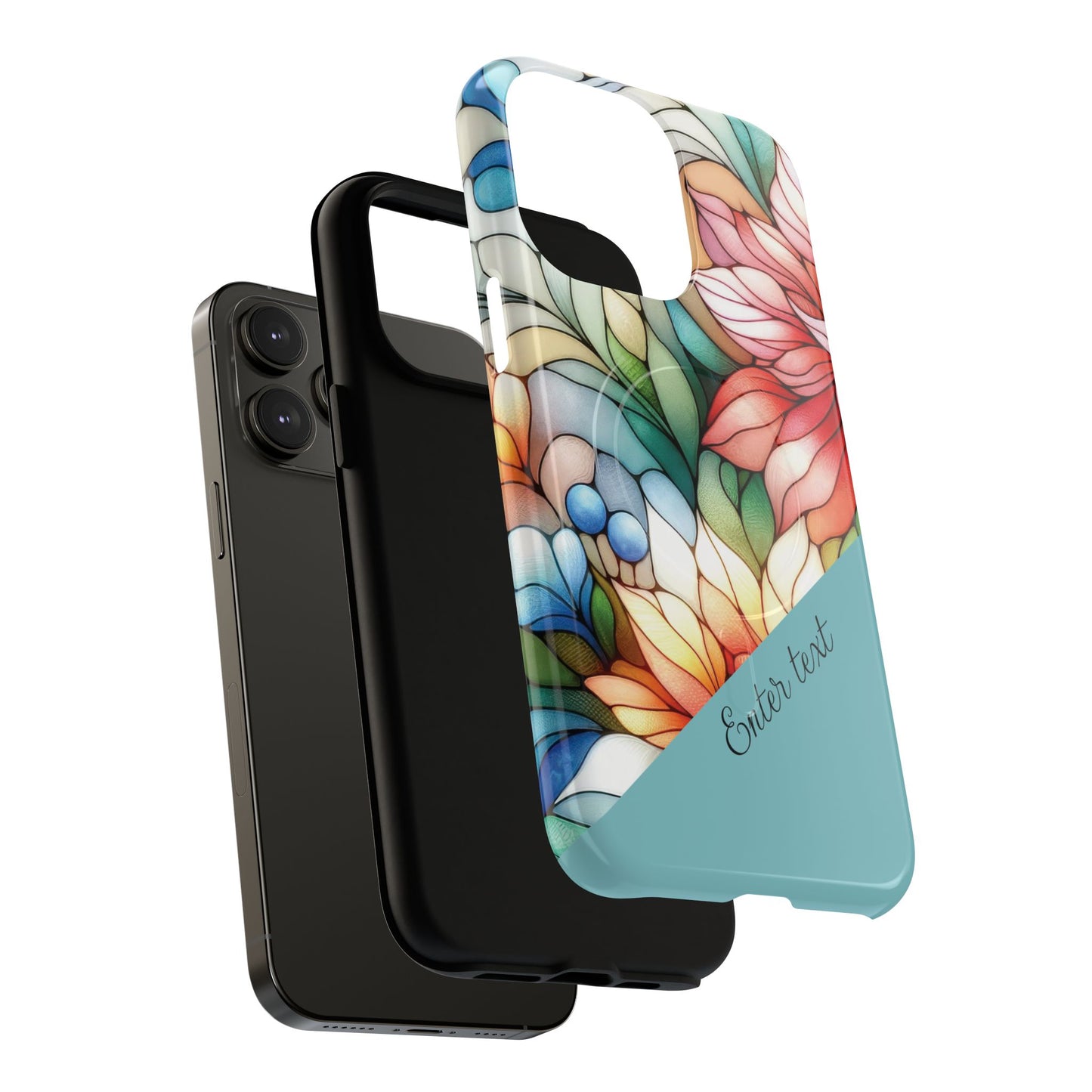 Personalized Radiant Gardenlight Stained Glass Tough MagSafe Magnetic Case, Vibrant Flower Cover, Durable Protective Case, Unique Gift for Her, Spring Elegance, iPhone® 13, 14, 15, 16, 17, Pro, Pro Max, Plus Cases.