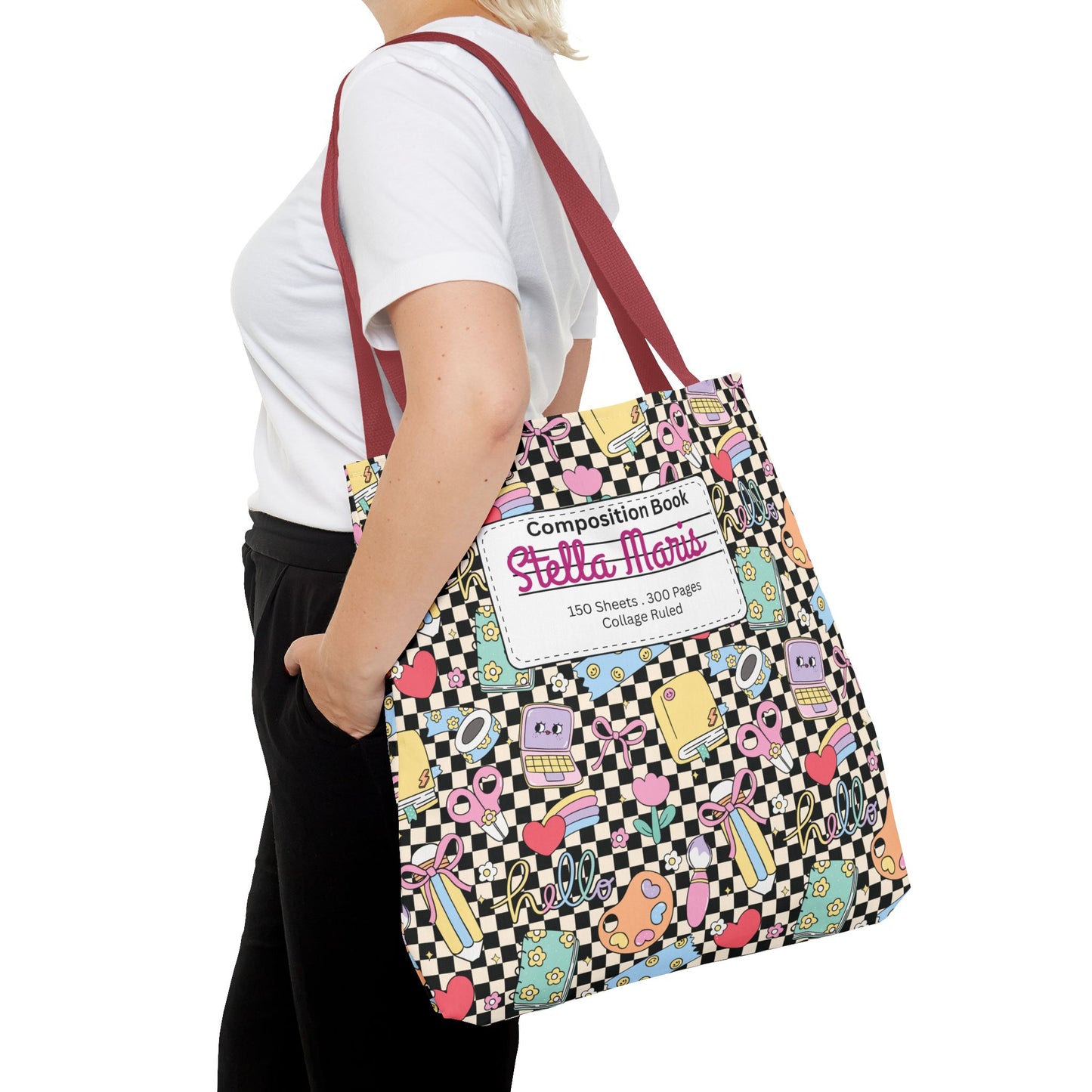 Personalized Black Doodle Daydream Composition Book Inspired Tote Bag, Back to School Tote, Teacher Gift, Kids Bag, Custom Name Bag, Educational Accessories, Back to School Tote Bag.