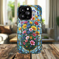 Floral Stained Glass Tough Magnetic Case, Durable Phone Cover, Gift for Nature Lovers, Unique Floral Design, Phone Accessories for All Occasions.