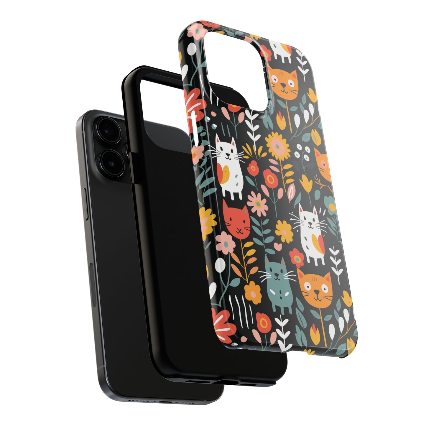 Whimsical Feline Garden iPhone and Samsung Tough Phone Cases,