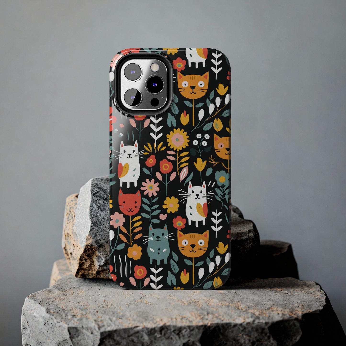 Whimsical Feline Garden iPhone and Samsung Tough Phone Cases,