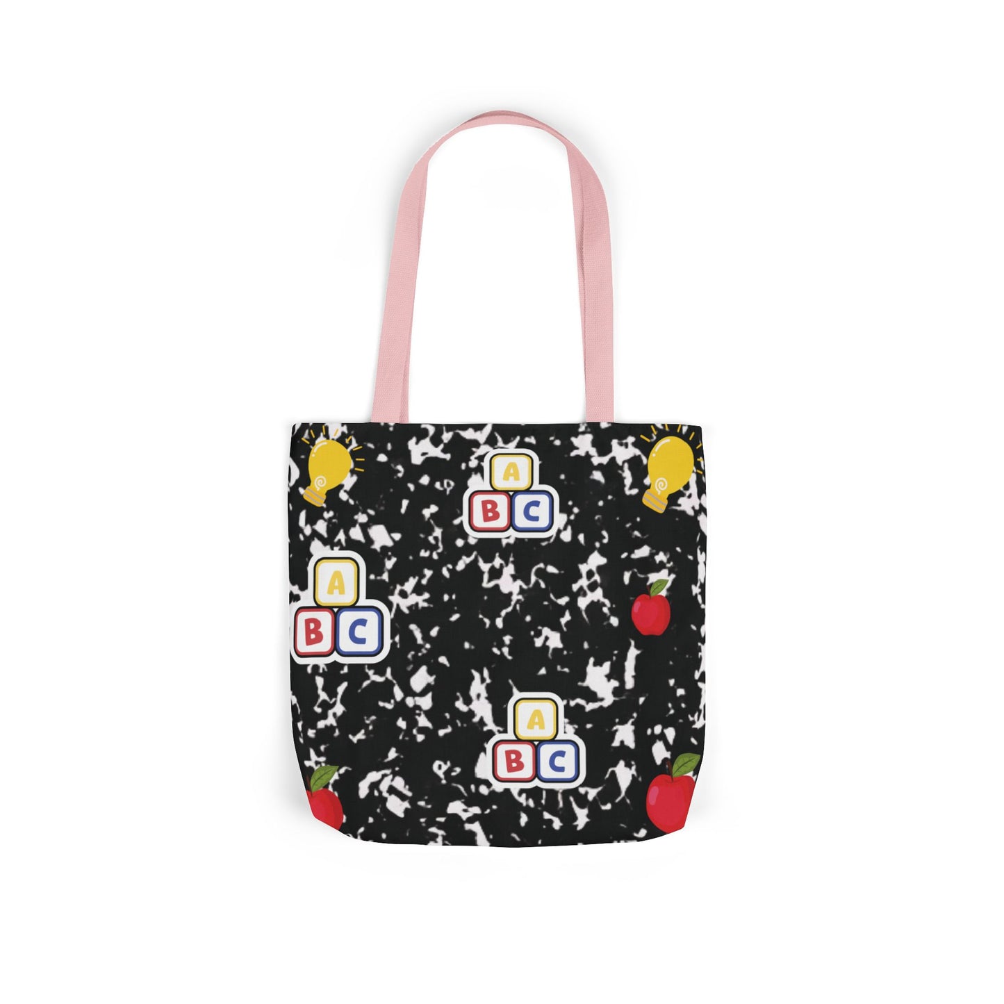 Personalized Black Composition Book Inspired Canvas Tote Bag with Colorful Straps, Cute School Bag, Eco-Friendly Tote, Back to School Shopping Bag, Teacher Gift Idea