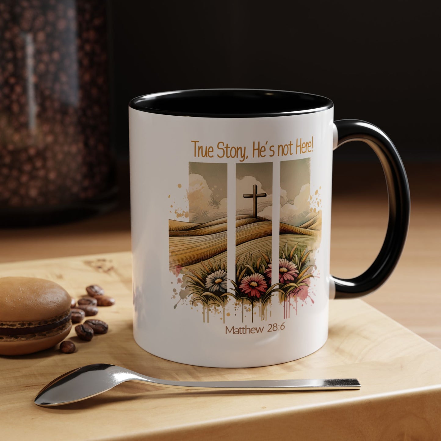 Inspirational Accent Coffee Mug - 'True Story, He’s Not Here!' - Perfect for Faith Lovers & Gift Ideas