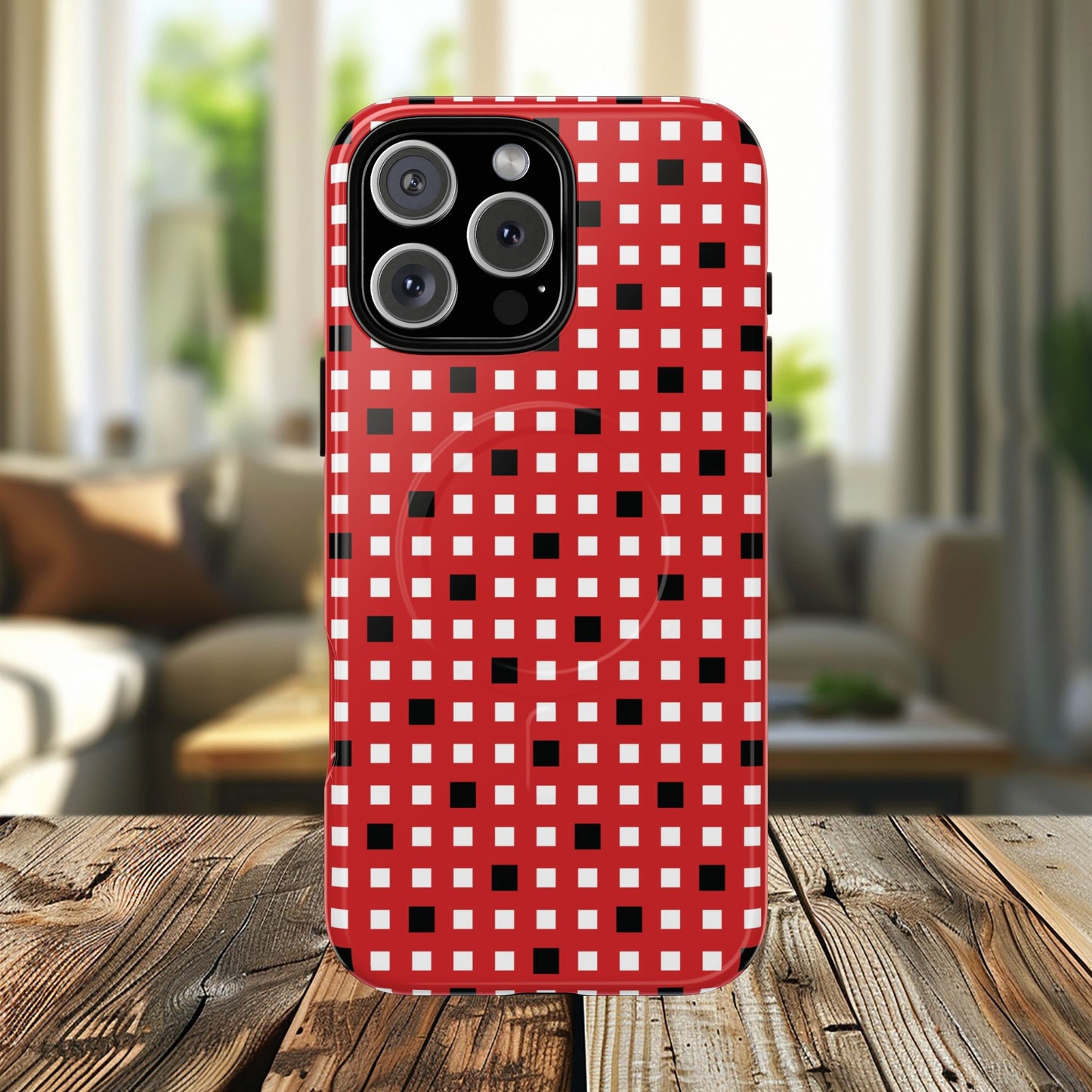 Crimson Gridlock Tough iPhone Magnetic Cases, Durable iPhone Accessories, Gift for Tech Lovers, Modern Design