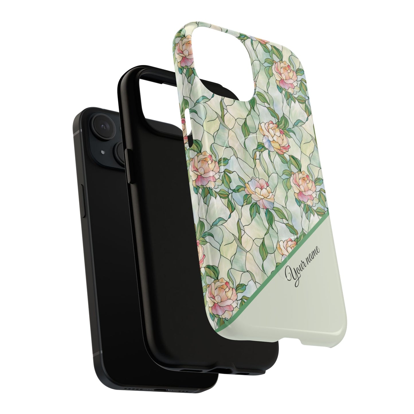 Personalized Petal Whispers Stained Glass Tough Magnetic iPhone Case, Durable Rose Pattern, Cute Gift for Her, iPhone Accessory, Mother's Day, Birthday Gift