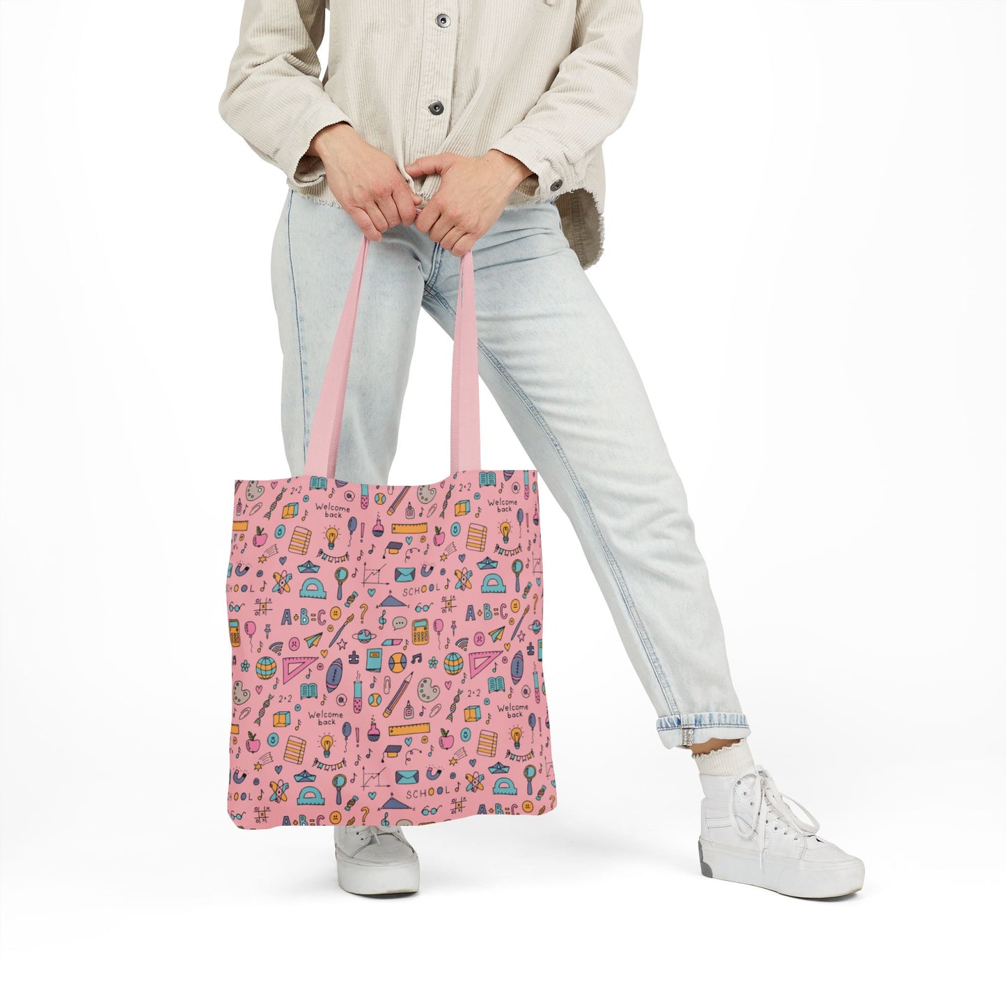 Personalized Pink Chalkboard Chic Composition Book Inspired Canvas Tote Bag with Colorful Straps, Cute School Bag, Eco-Friendly Tote, Back to School Shopping Bag, Teacher Gift Idea