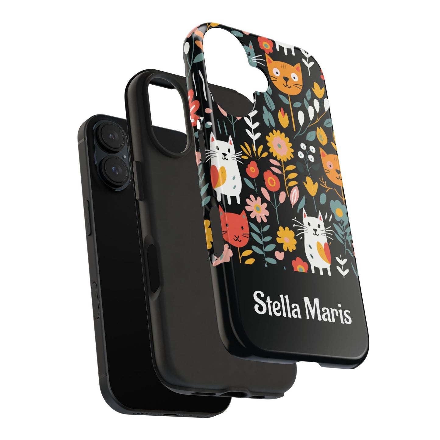 Personalized Whimsical Feline Garden Tough Phone Case — Custom Name iPhone & Samsung