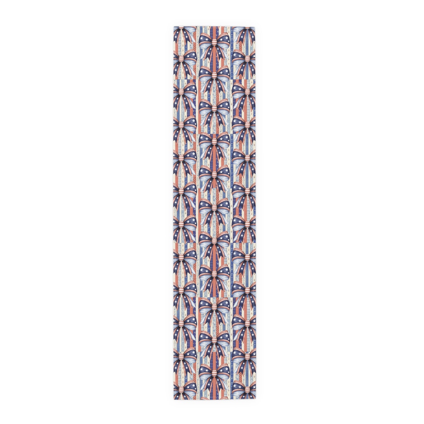 Patriotic Ribbon Table Runner — American Flag Stars & Stripes Cotton-Blend