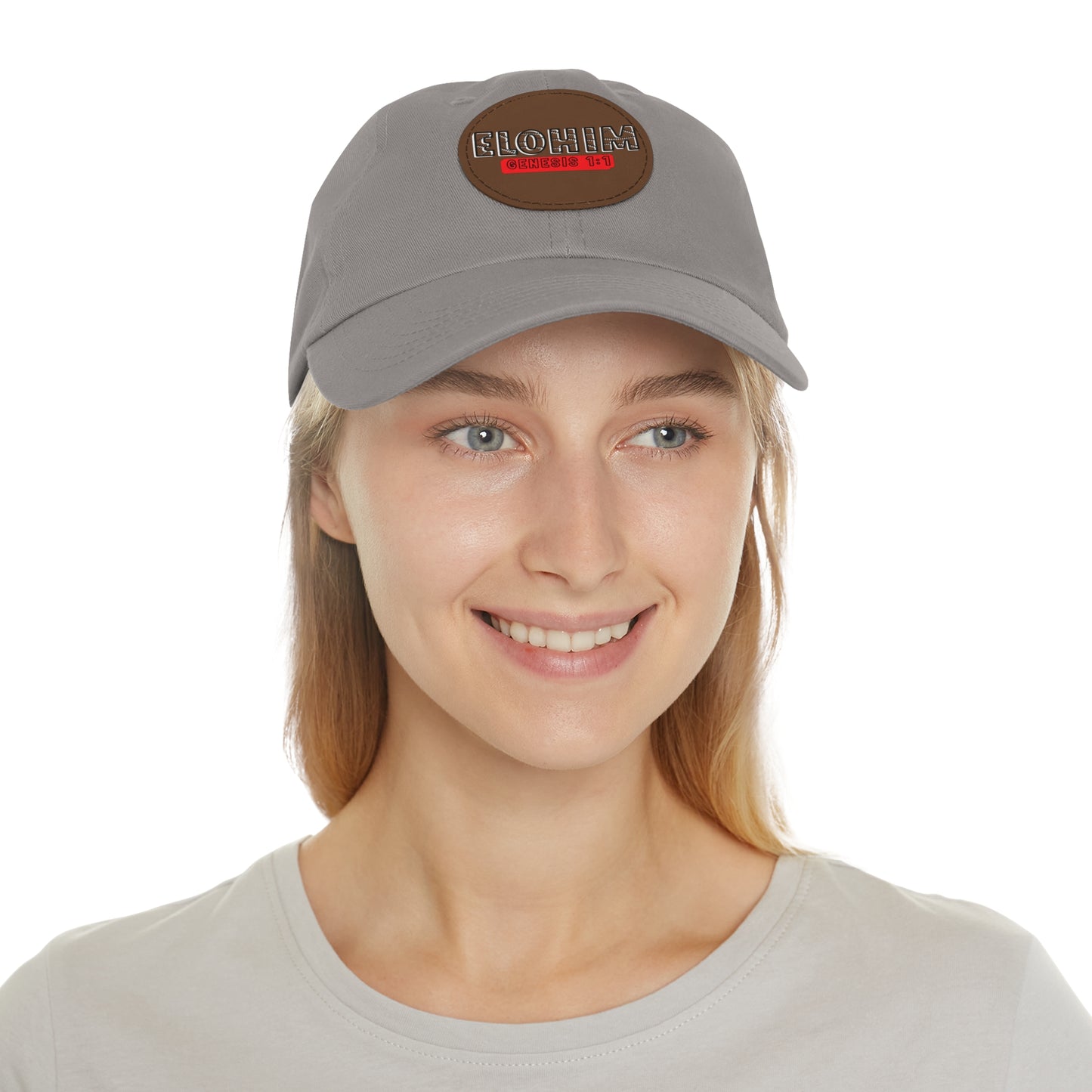 'ELOHIM, GENESIS 1:1- Stylish Dad Hat with Leather Patch | a Unisex Gift, Casual Wear, Summer Accessory, Unique Outdoor Cap, Adjustable Sun Hat, Christian Gift