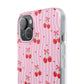 Personalized Cherry Blossom Dreams Flexi Case — Pink Retro Cherry iPhone® 7/8, 11, 12, 13, 14, 15, 16, 17, X/XS, SE, XR, Mini, Pro, Pro Max, Plus Cases.