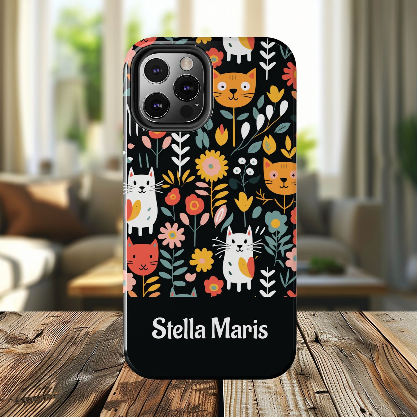 Personalized Whimsical Feline Garden Tough Phone Case — Custom Name iPhone & Samsung