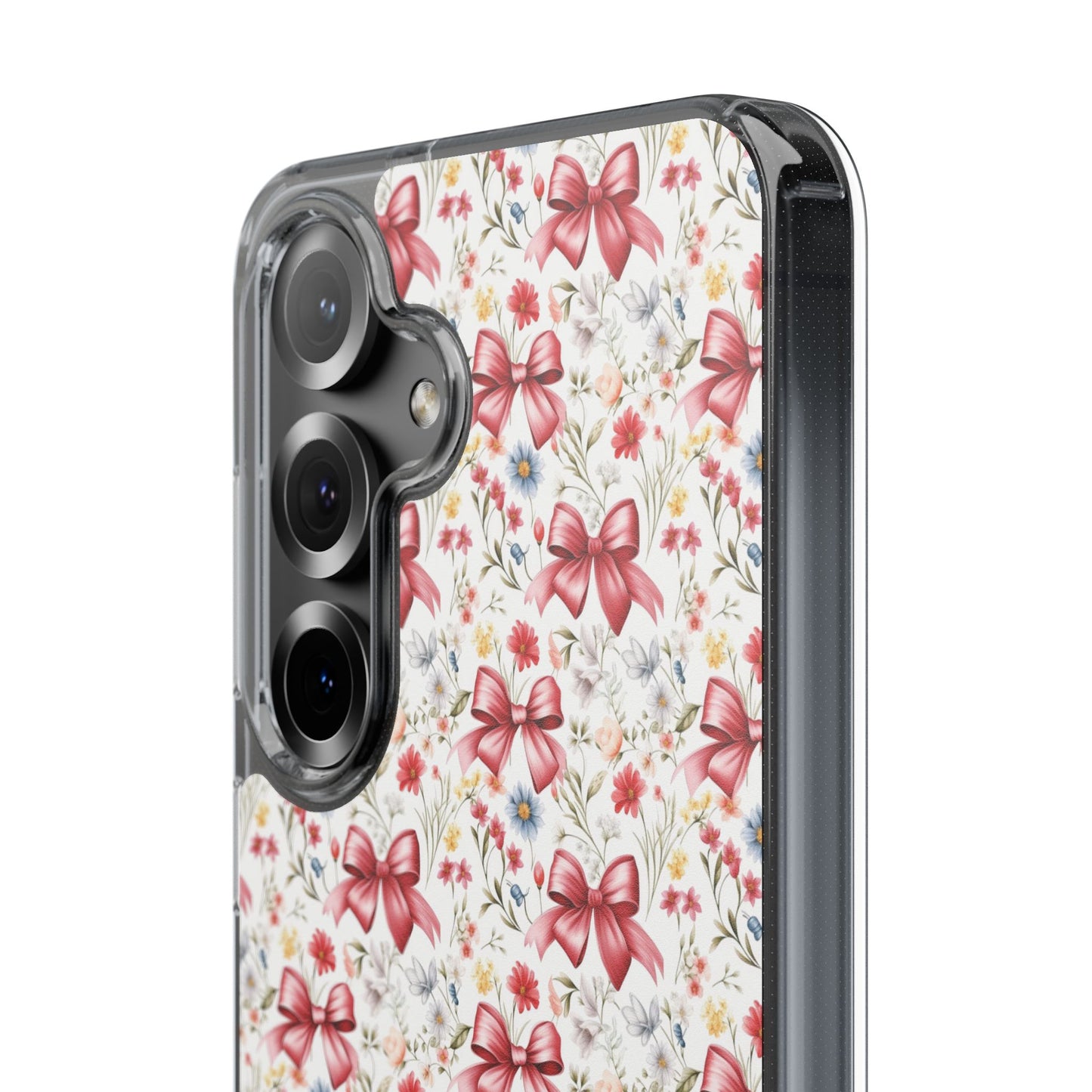 Personalized Rosette Coquette Floral Bow Clear iPhone, Samsung Cases — Custom Name Phone Cover