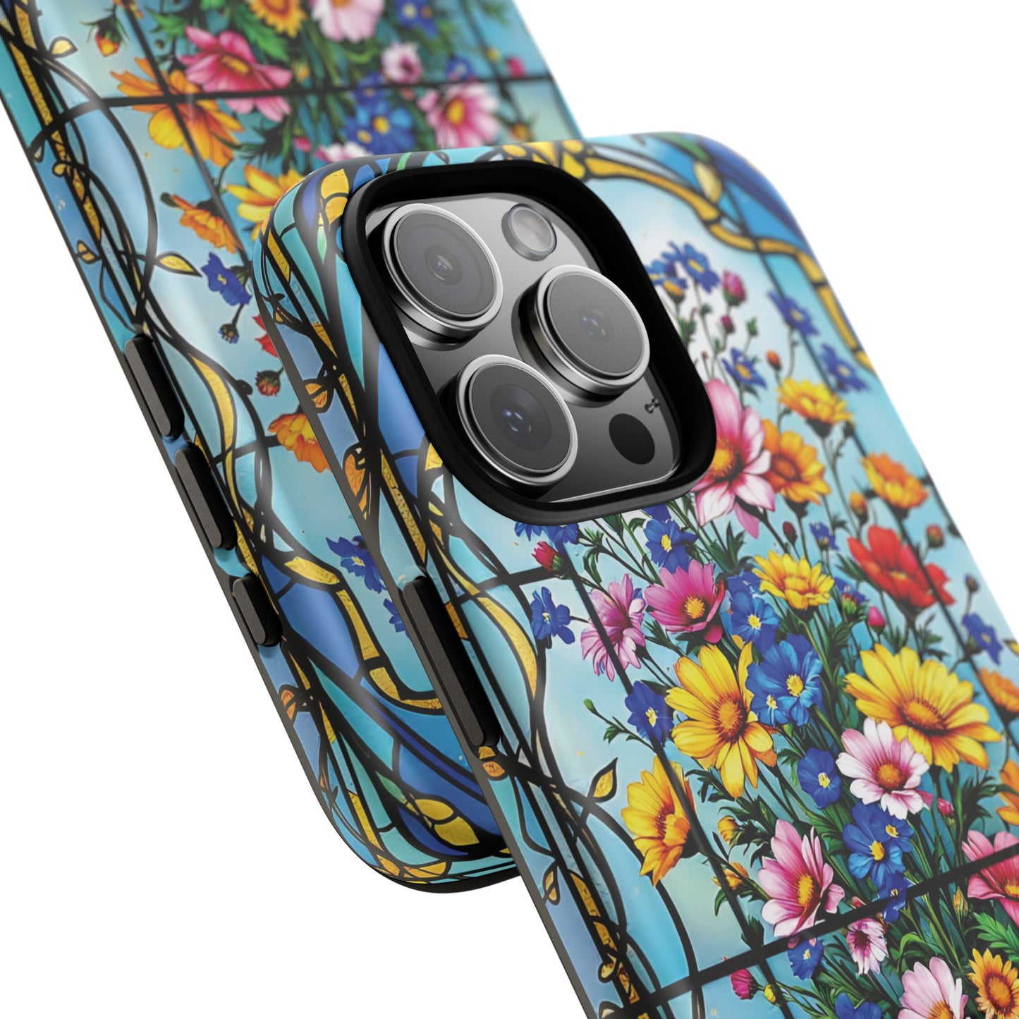 Floral Stained Glass Tough Magnetic Case, Durable Phone Cover, Gift for Nature Lovers, Unique Floral Design, Phone Accessories for All Occasions.
