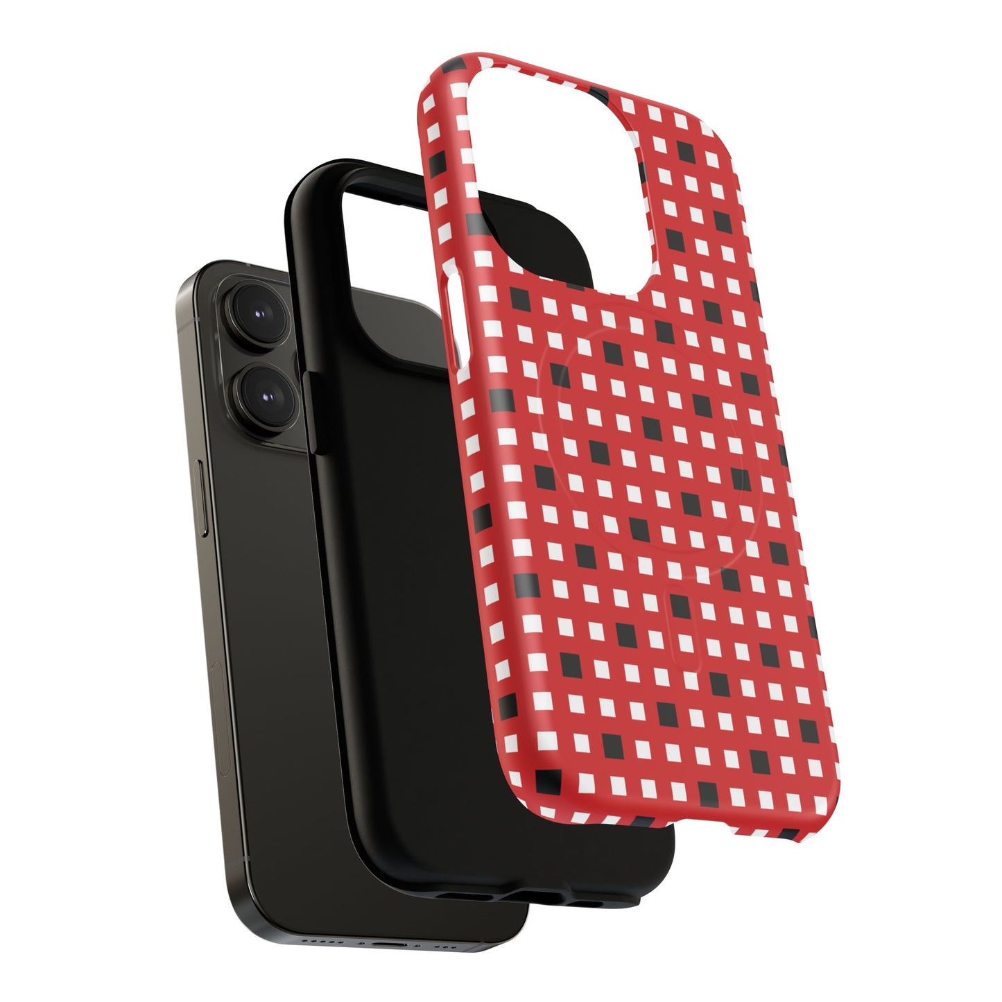 Crimson Gridlock Tough iPhone Magnetic Cases, Durable iPhone Accessories, Gift for Tech Lovers, Modern Design