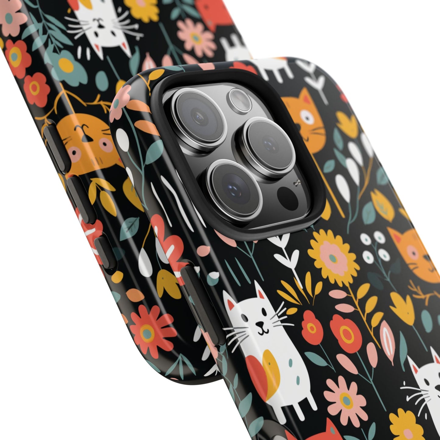 Personalized Whimsical Feline Garden Tough Phone Case — Custom Name iPhone & Samsung