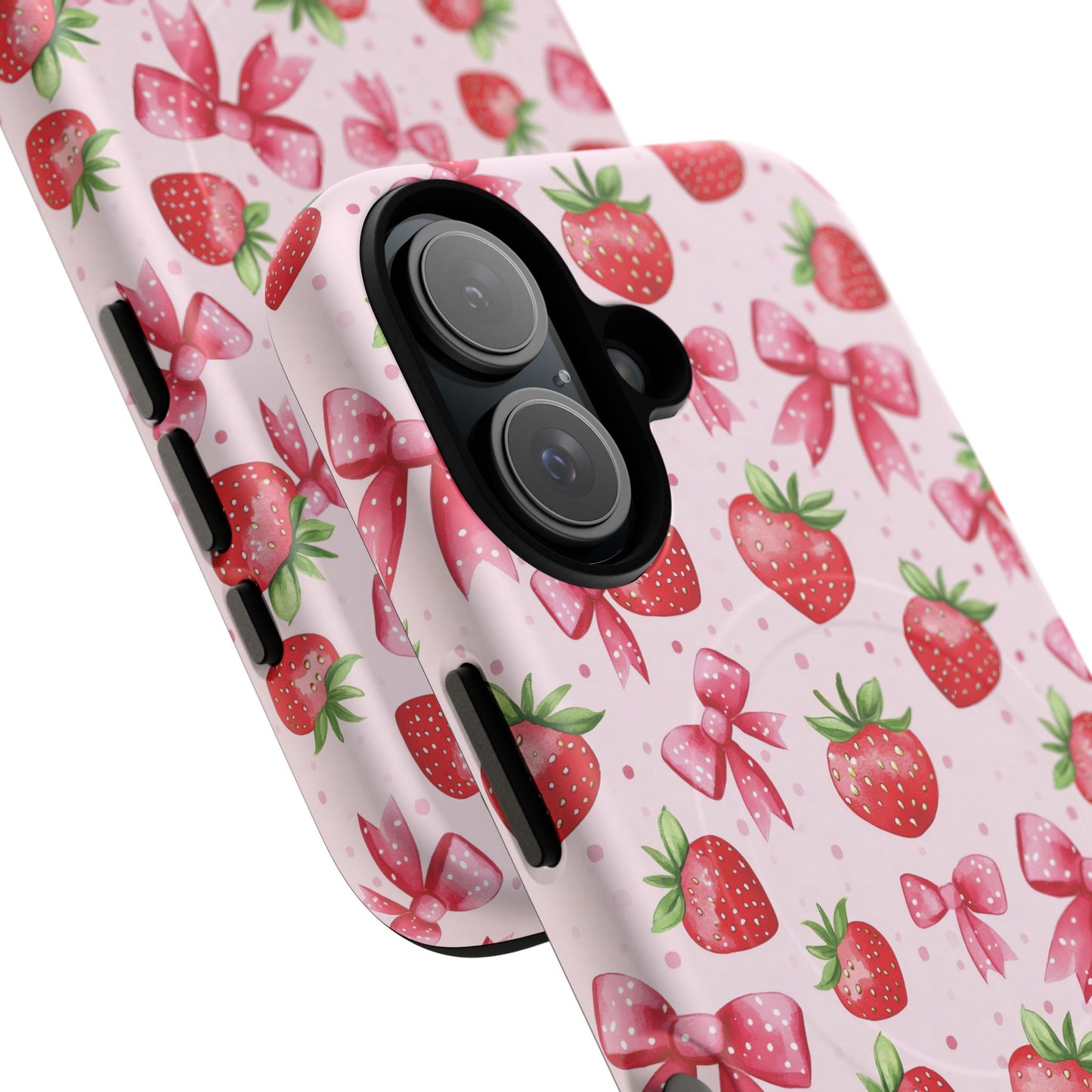 Strawberry Blush Coquette Magnetic Tough iPhone Cases - Funky Fruit Cases, Floral iPhone Cover, Trendy Gifts, iPhone Accessories, Strawberry Lover