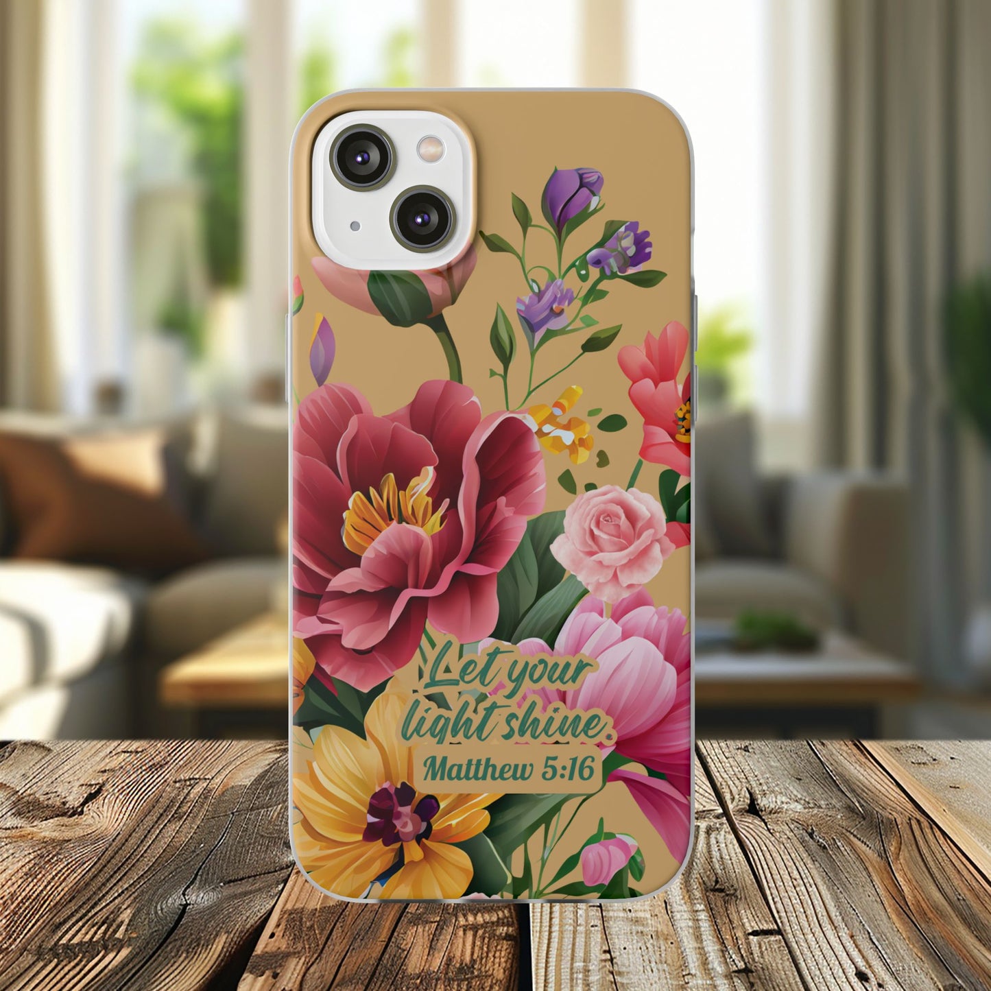 Floral Scripture Phone Case — "Let Your Light Shine" (Matthew 5:16) for iPhone and Samsung Cases.