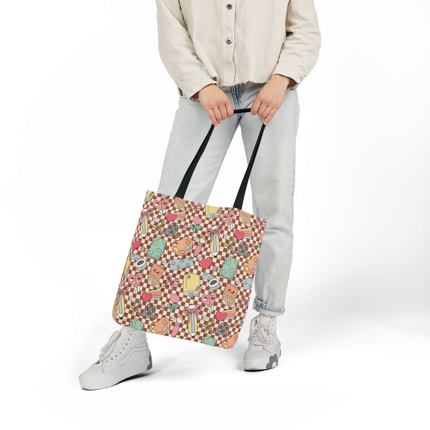 Personalized Brown Doodle Daydream Composition Book Inspired Canvas Tote Bag with Colorful Straps, Cute School Bag, Eco-Friendly Tote, Back to School Shopping Bag, Teacher Gift Idea
