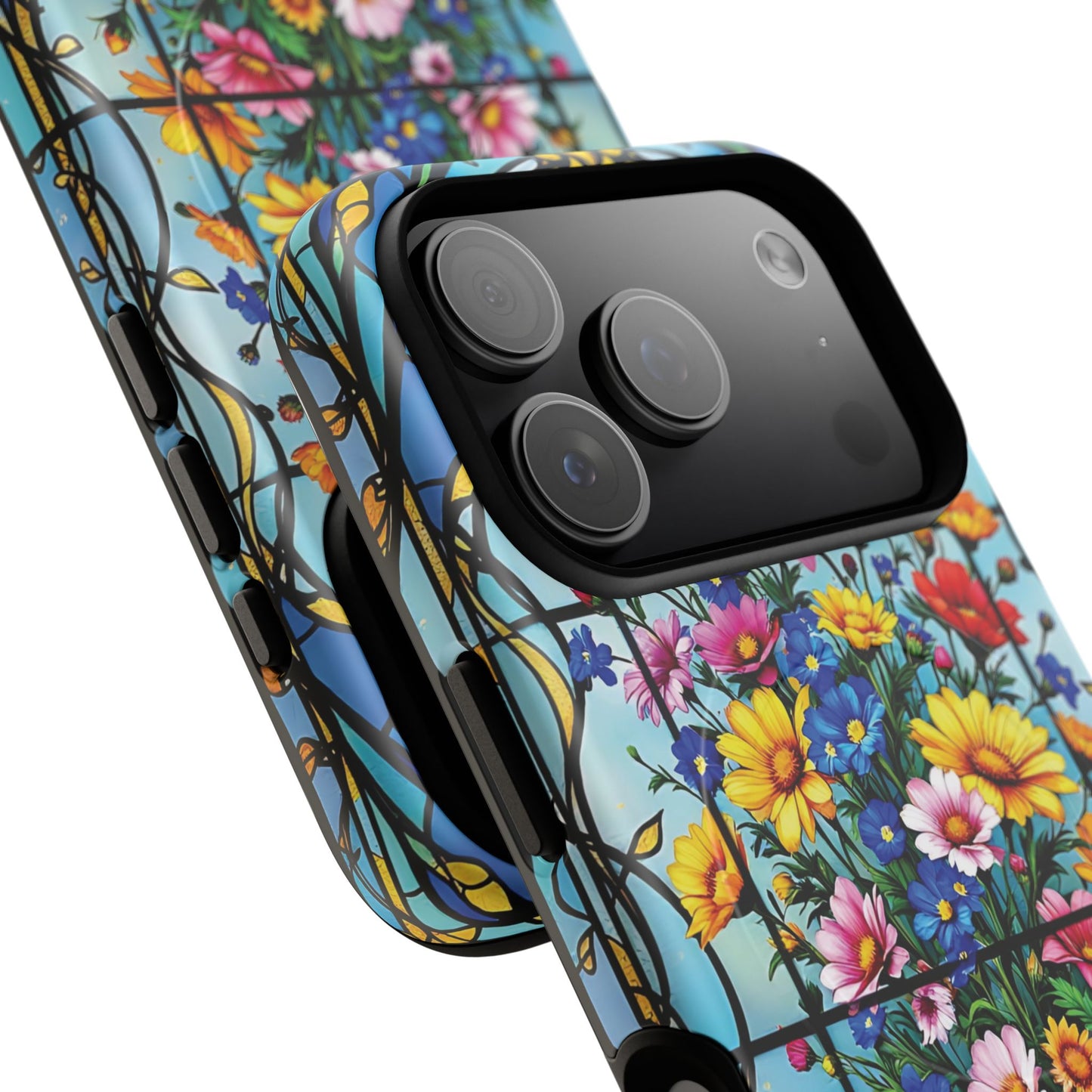 Floral Stained Glass Tough Magnetic Case, Durable Phone Cover, Gift for Nature Lovers, Unique Floral Design, Phone Accessories for All Occasions.