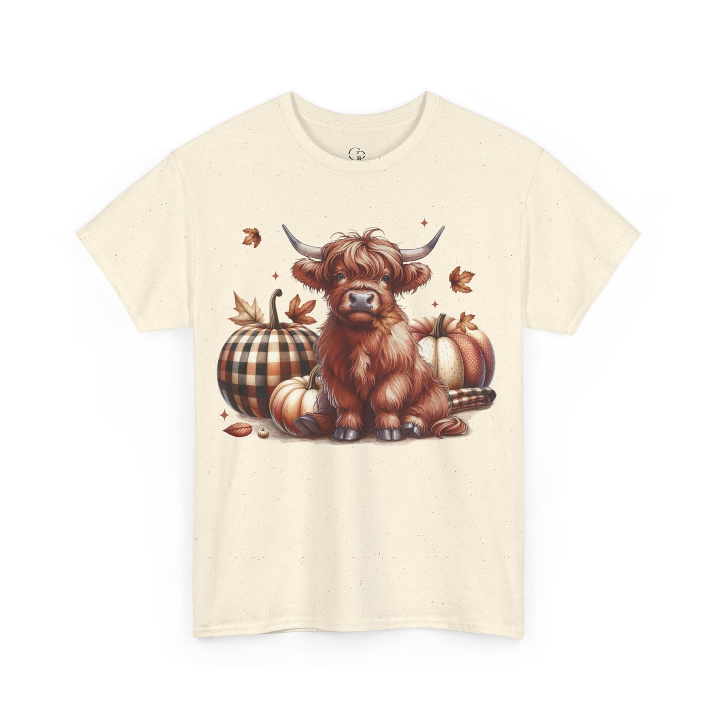 Autumn Highland Cow Charm Unisex Heavy Cotton Tee