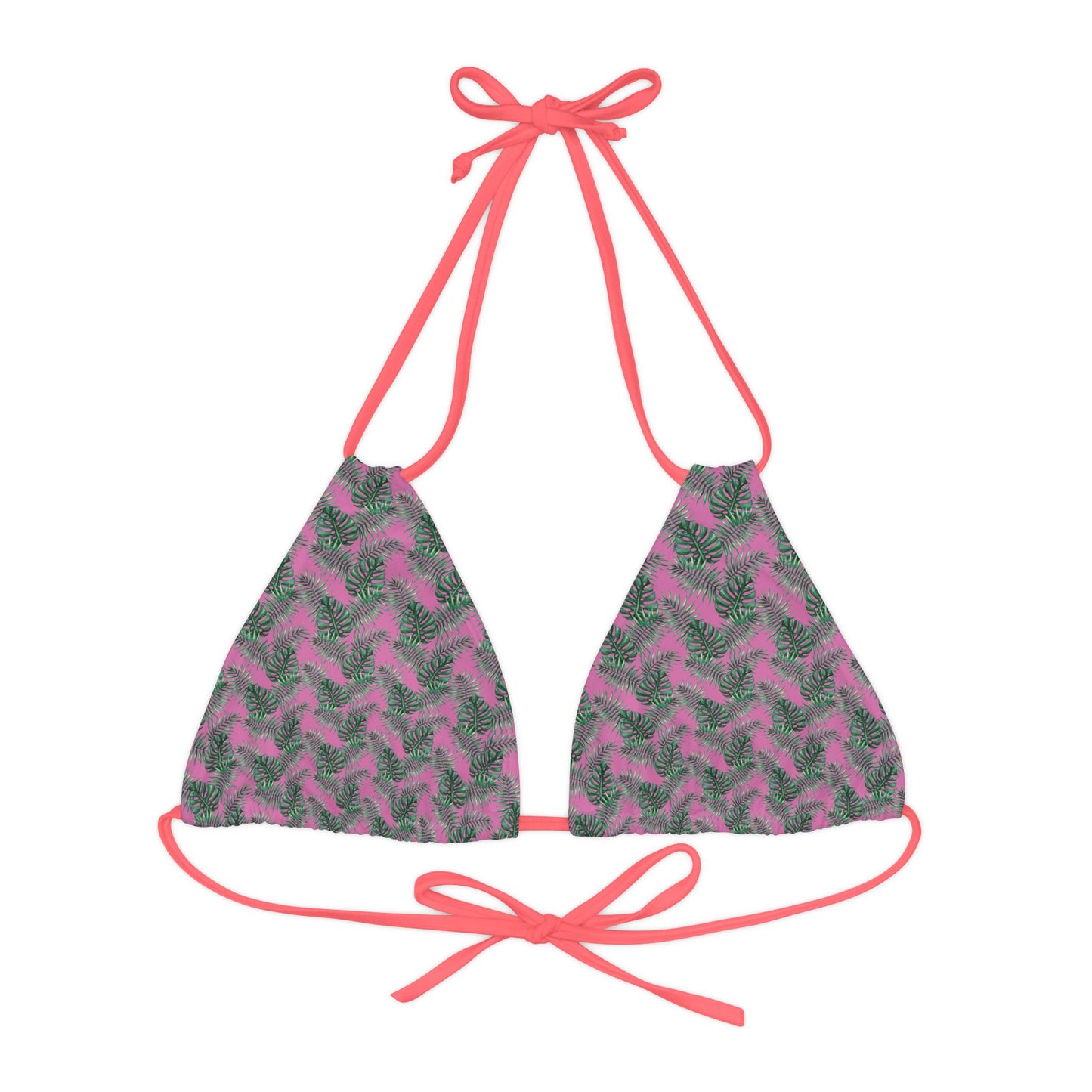 Pink Tropical Bliss Strappy Triangle Bikini Top (AOP)- (PY)