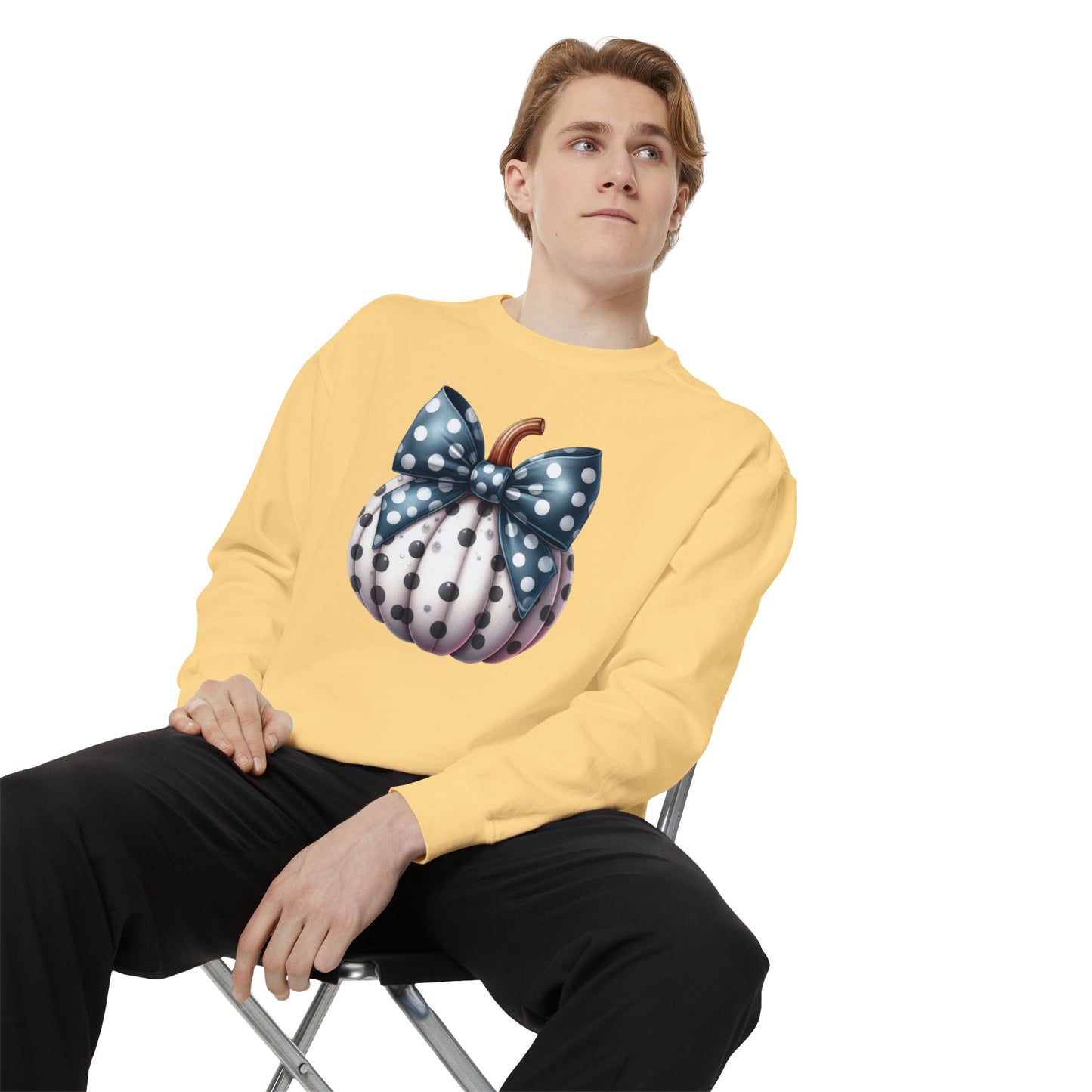 Polka Dot Pumpkin Charm Unisex Garment-Dyed Sweatshirt